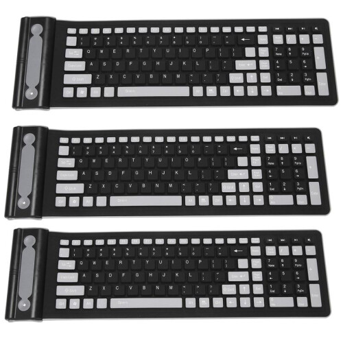 3X Portable  Flexible Roll  Water Resistant Washable Soft Silicone Wireless Keyboard with USB Receiver