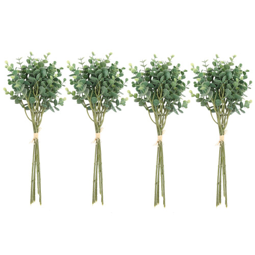 24 Pcs Eucalyptus Plastic Artificial Leaves Bunch Green
