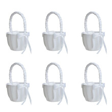 6X Romantic Bowknot White Satin Wedding Ceremony Party Flower Girl Basket