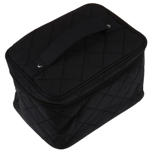New Zipper Cosmetic Storage Make  Bag Handle Train Case Purse-L black 1