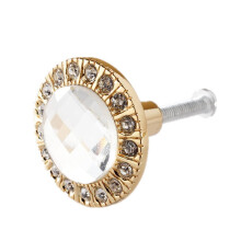 1pcs Crystal Glass Clear Round Pull Handle Glittering Rhinestone Knob for Cupboard Drawer Gold