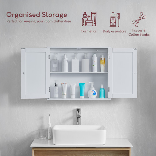 (White) Bath Vida Priano 2 Door Wall Cabinet Storage 1
