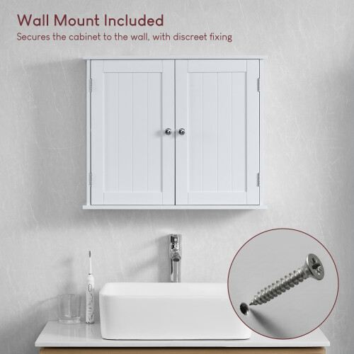 (White) Bath Vida Priano 2 Door Wall Cabinet Storage 2