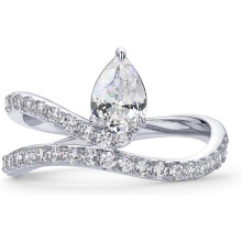 (9, White Gold) 14K Gold Plated Wavy Engagement Ring for Women | Solitaire Cubic Zirconia Wedding Band & Promise Rings for Her
