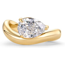 (8, Yellow Gold) 14K Gold Plated Wavy Engagement Ring for Women | Solitaire Cubic Zirconia Wedding Band & Promise Rings for Her