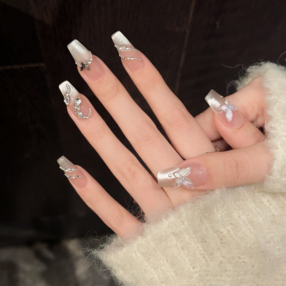 Roc-Electron (Middle Ladder) Butterfly Press-On Nails - Long Lasting & Reusable
