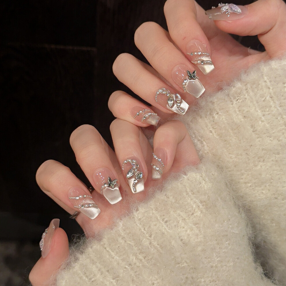 Roc-Electron (Short Ladder) Butterfly Press-On Nails - Long Lasting & Reusable
