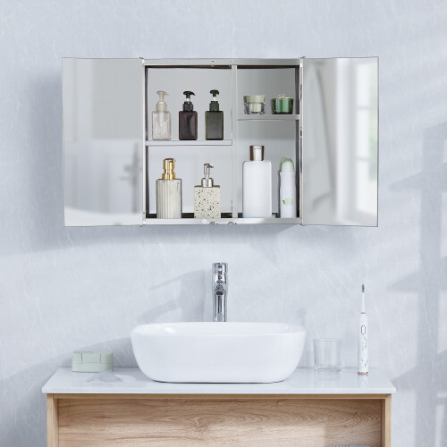 (Double Cabinet) Tiano Mounted Mirrored Bathroom Storage Cabinet 1