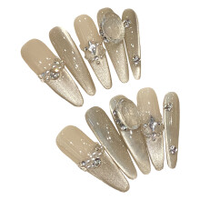 (2658) Natural Unbreakable Cat Eye Long Artificial Nails for Women