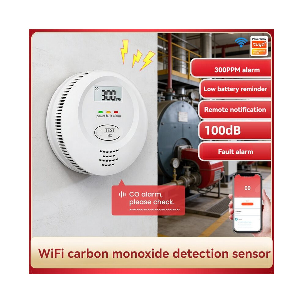 Tuya Home Wifi Co Detector With Audible And Visual Alarm High Sensitive Carbon Monoxide Alarm Sensor Uk Plug 4713939400594