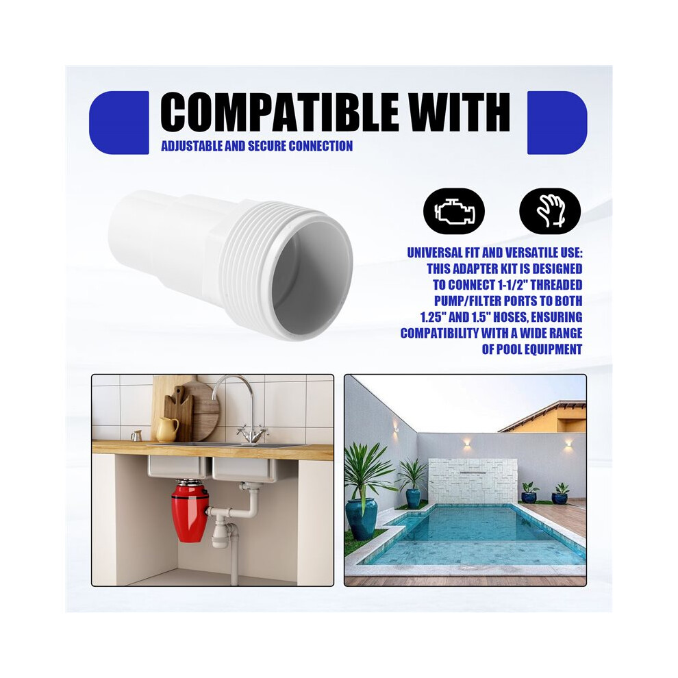 3Pcs Universal Combo Pool Hose Adapter 1-1/4" Or 1-1/2" Pool Hose Connector For Spx1091z7 Or Spx1091z4 6033986786365