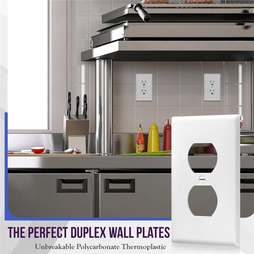 10-Pack White Duplex Wall Plates - 1-Gang, Unbreakable Polycarbonate 2