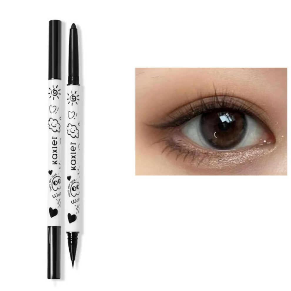 Waterproof Dual Ended Eyeliner Pencil and Liquid, 2 in 1 Long Lasting Smudge Proof Black