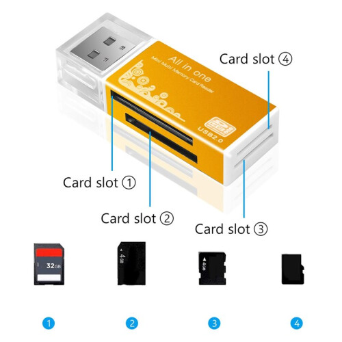 USB 2.0 Card Reader 4 in 1 Multi Card Reader Memory Adapter for Memory Stick T-Flash/M2/MS Card Reader Silver 2