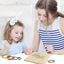 Wooden Geoboard for 3 4 5 Year Old Kids and Toddlers, with 30 Pattern Cards and 40 Rubber Bands to Create Figures