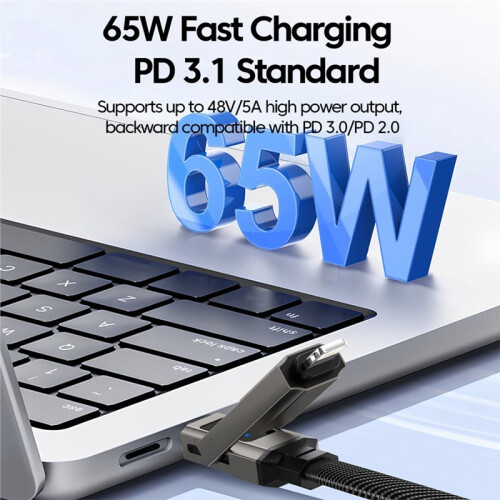 65W 4 in 1 Fast Charging Cable Keychain Data Cable with Digital Display Intelligent Wire Cable for // 2