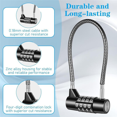 4-Digit Combination Padlock with Long Cable - Ideal for Lockers, Gym, Toolbox, Cabinet, and More 2