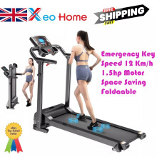 Electric Folding Treadmill 9% Incline Home Gym UK