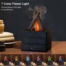 Humidificateur à Flamme, Diffuseur D'Huiles Essentielles Aromatiques avec Télécommande et Lumière, Noir