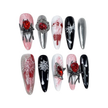(XS) Ongles Faux Halloween Noir Argent Sans Odeur