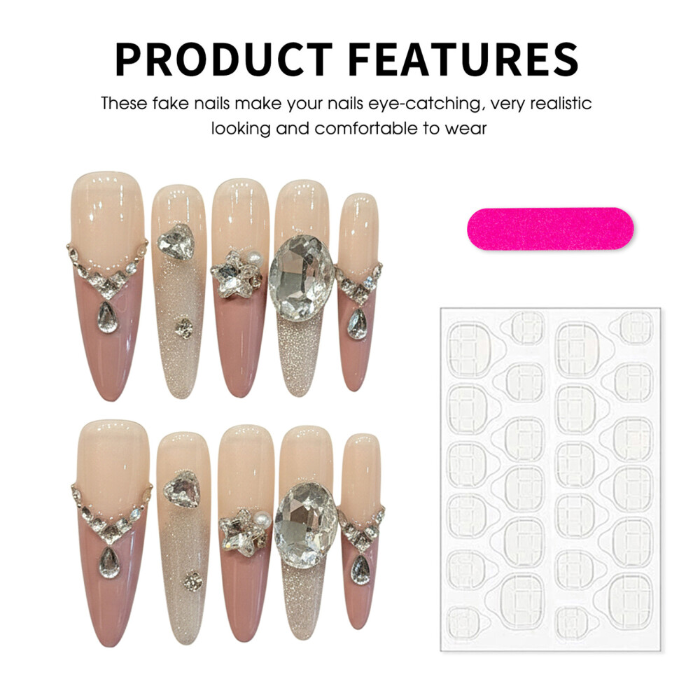 Dachuang Beauty (Xs) 10Pcs Rhinestone Nude Press-On Nails For Women
