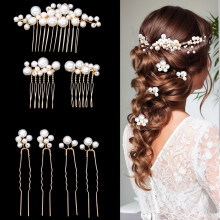 (Gold) Elegant Pearl Hair Comb Set for Women & Girls