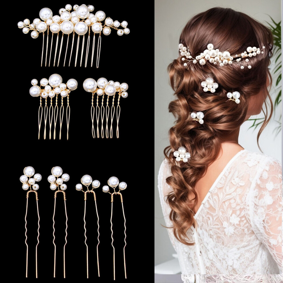 Reach-Tools (Gold) Elegant Pearl Hair Comb Set For Women