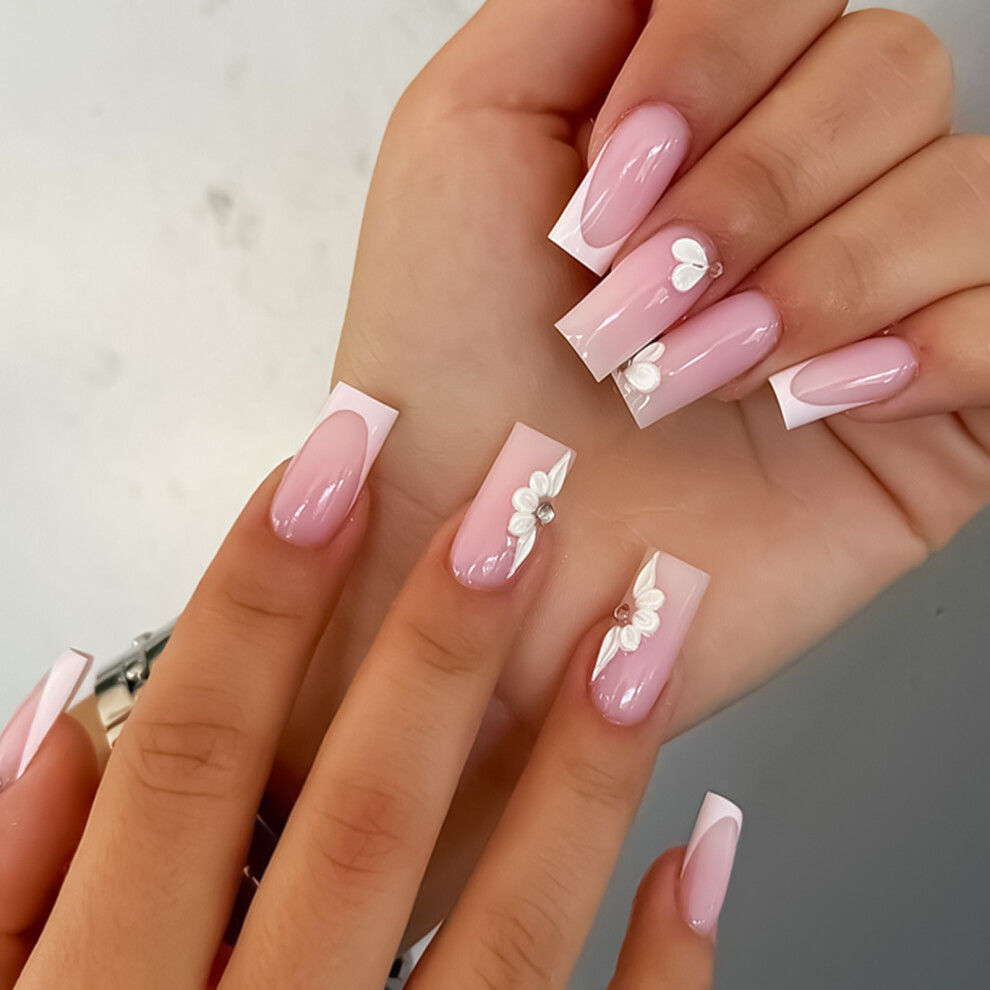Hue-Grain French Pink Press On Nails Kit For Beginners