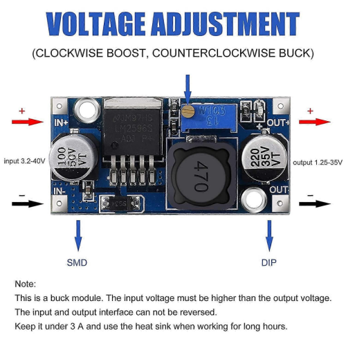 Μετατροπέας DC-DC Buck LM2596 Μετατροπέας Buck 3.2-40V σε 1.25-35V Ρυθμιζόμενη Μονάδα Τροφοδοσί 2