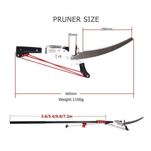 5.4m Telescopic Pole Saw with Precision Cutting Blade, Lightweight Aluminum Extendable Tree Pruner Red 1