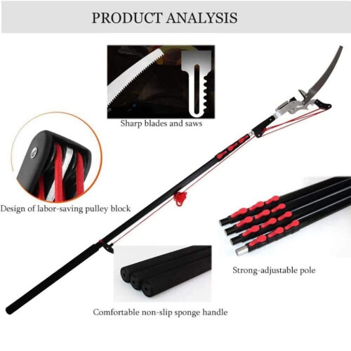 5.4m Telescopic Pole Saw with Precision Cutting Blade, Lightweight Aluminum Extendable Tree Pruner Red 2