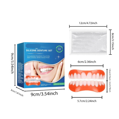 Silicone Denture Set for Instant Smile Enhancement, Comfortable Fit, Temporary Gap Coverage (2PC) 1