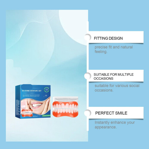Silicone Denture Set for Instant Smile Enhancement, Comfortable Fit, Temporary Gap Coverage (2PC) 2