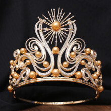(KC gold and white diamond gold pearl style) Diadème Baroque Strass Mariage 18.5cm