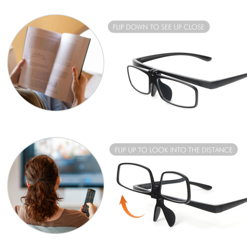 2 Pack Flip Up Reading Glasses for Close Work, Lightweight Blue Light Blocking Readers +1.0 Black Grey 1