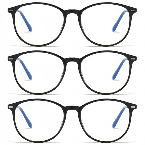 Blue Light Blocking Reading Glasses 1.0x Black Gold Round Computer Readers with True‑Size Magnification 1