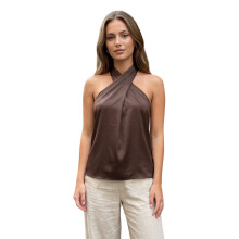 (M, Coffee) Women Halter Neck Tank Tops Solid Color Backless Satin Casual Vests Summer Fashion Sleeveless T-Shirts Streetwear