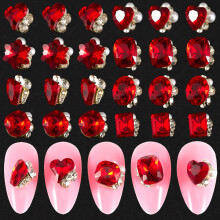 24pcs Red Crystal Nail Charms and Rhinestones Flat Back Alloy Decorations for DIY Nail Art