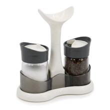 GEEZY Salt & Pepper Cruet Shaker Set Glass Condiment Pots with Stand & Carry Handle