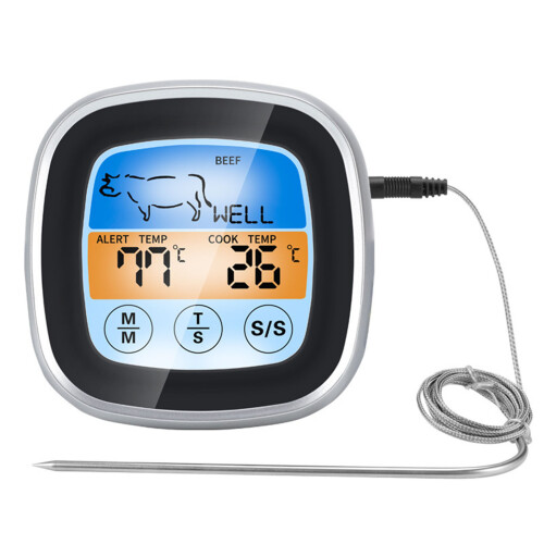 Digitales Fleischthermometer mit Farbdisplay, Silber