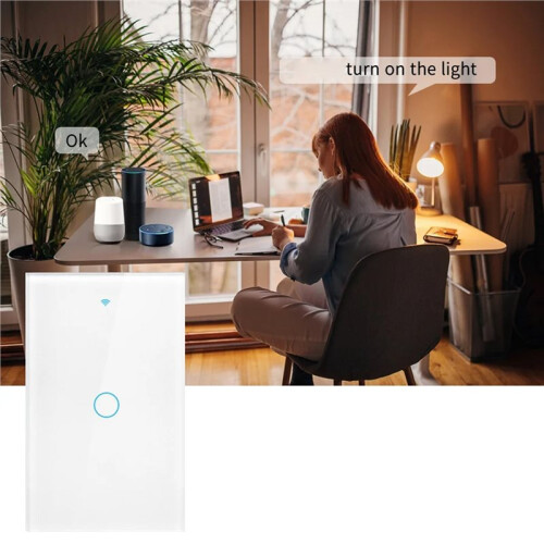 Tuya WiFi  Wall  RF433 1 Gang No Neutral Wire Touch Sensor LED Light Switches Home B US Plug 1