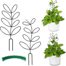 Lot de 4 Treillis Métalliques en Forme de Feuille pour Plantes D'Intérieur en Pot, Support Grimpant pour Jardin, , Pothos avec 80 Attaches