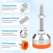 4x Leveling Feet,Heavy Duty Machine Base,M8 X 50 mm,Diameter 40 mm, Adjustable Under Load, with Thread and Rubber Buffer