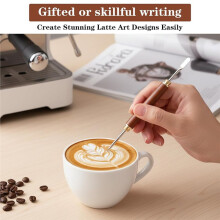 Penna per Latte Art A Doppia Testa, 2 Pezzi, In Acciaio Inossidabile con Manico In Legno, per Uso Domestico, al Bar e In Viaggio
