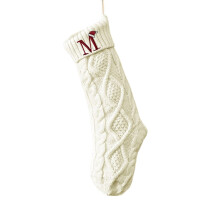 Alphabets Embroidered Christmas Stocking Soft Knitted-White M