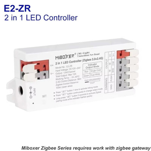 Miboxer 2in1 LED Controller Zigbee 3.0 Tuya Single Color CCT 5050 LED Light Dimmer 2.4G Remote Control for Echo PlusE2ZR 2