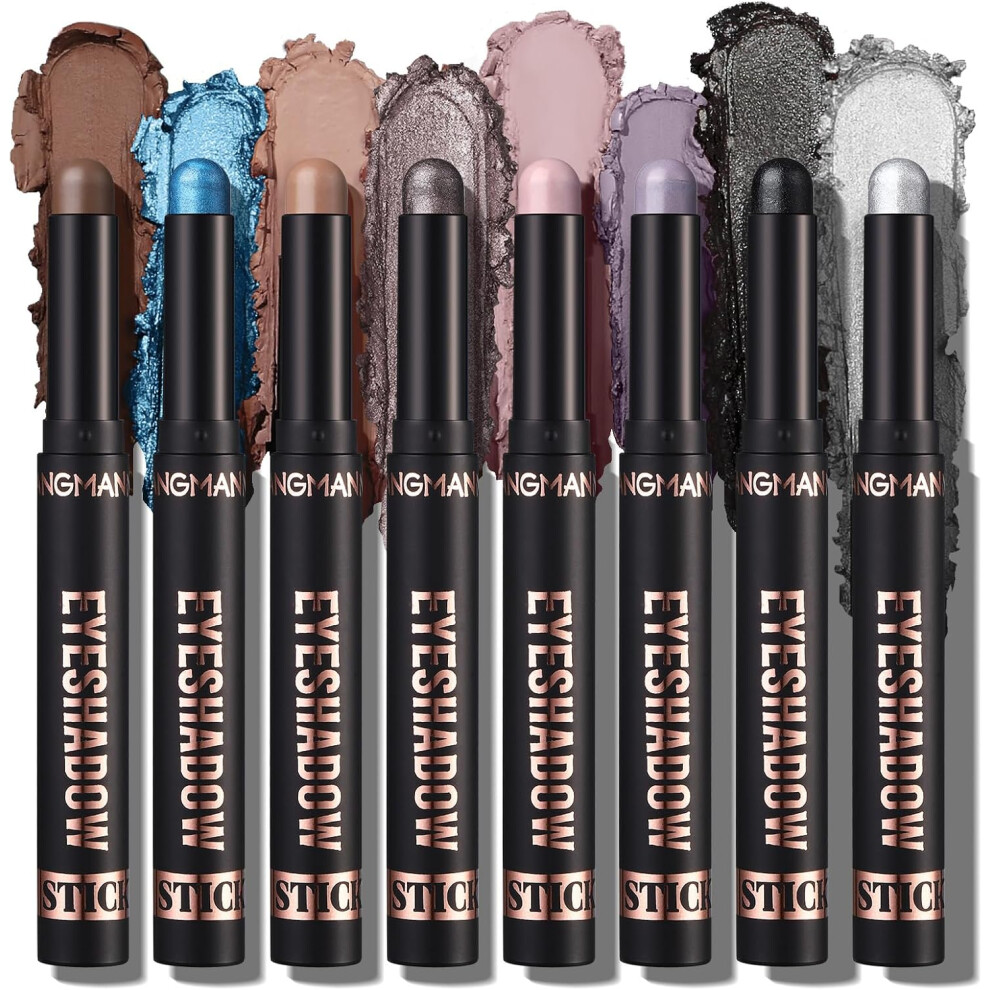 Gogerstar 8Pcs Eyeshadow Stick Soft Creamy Matte Shimmer Eye Shadow Pencil Crayon Highlighting Pigmented Shiny Eyeshadow Pencil Waterproof Classy Shimmer