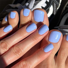 Sky Blue Press on Nails and Fake Toenails Set Short Square Acrylic Reusable Nail Set 48 Pcs