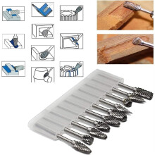 Conjunto de 10 Fresas de Carboneto para Retífica, Incluindo Brocas Rotativas, Limas e Raspadores para Acessórios de Corte, Retificação de Metais,