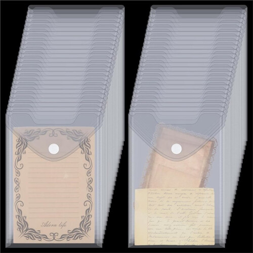50Pack 7x9.8''Clear Plastic Envelopes Hook Loop Closure Receipt Stickers Storage Holder Reusable Small Plastic Envelope 1